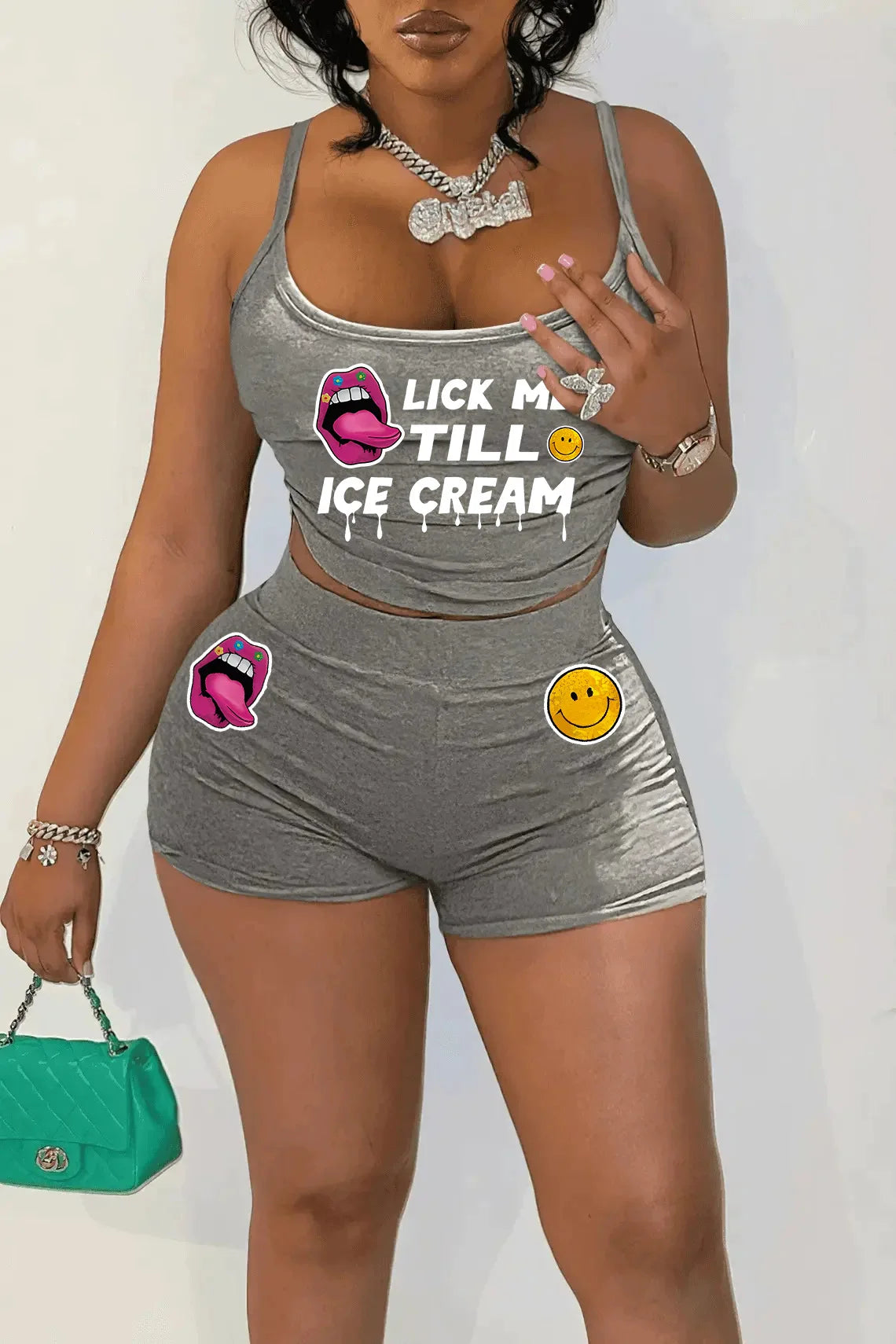 Sexy Spaghetti Strap Crop Tops And Short 2 Piece Sets Woman Outfit Ohberri