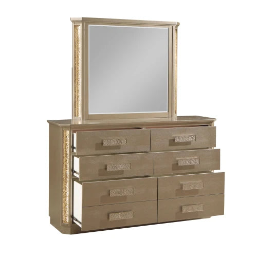 Queen 5PC Bedroom set Made with Wood in Gold - Ohberri