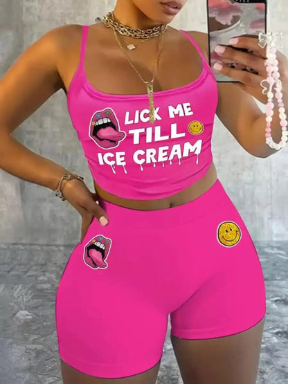 Sexy Spaghetti Strap Crop Tops And Short 2 Piece Sets Woman Outfit Ohberri