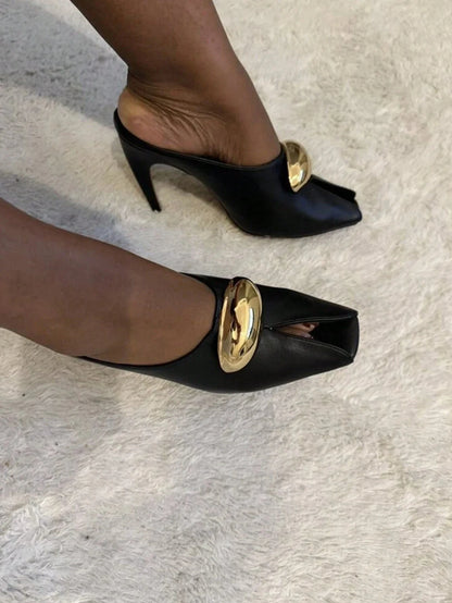 Metal Decoration Stiletto High Heels Slingback Pumps Ohberri