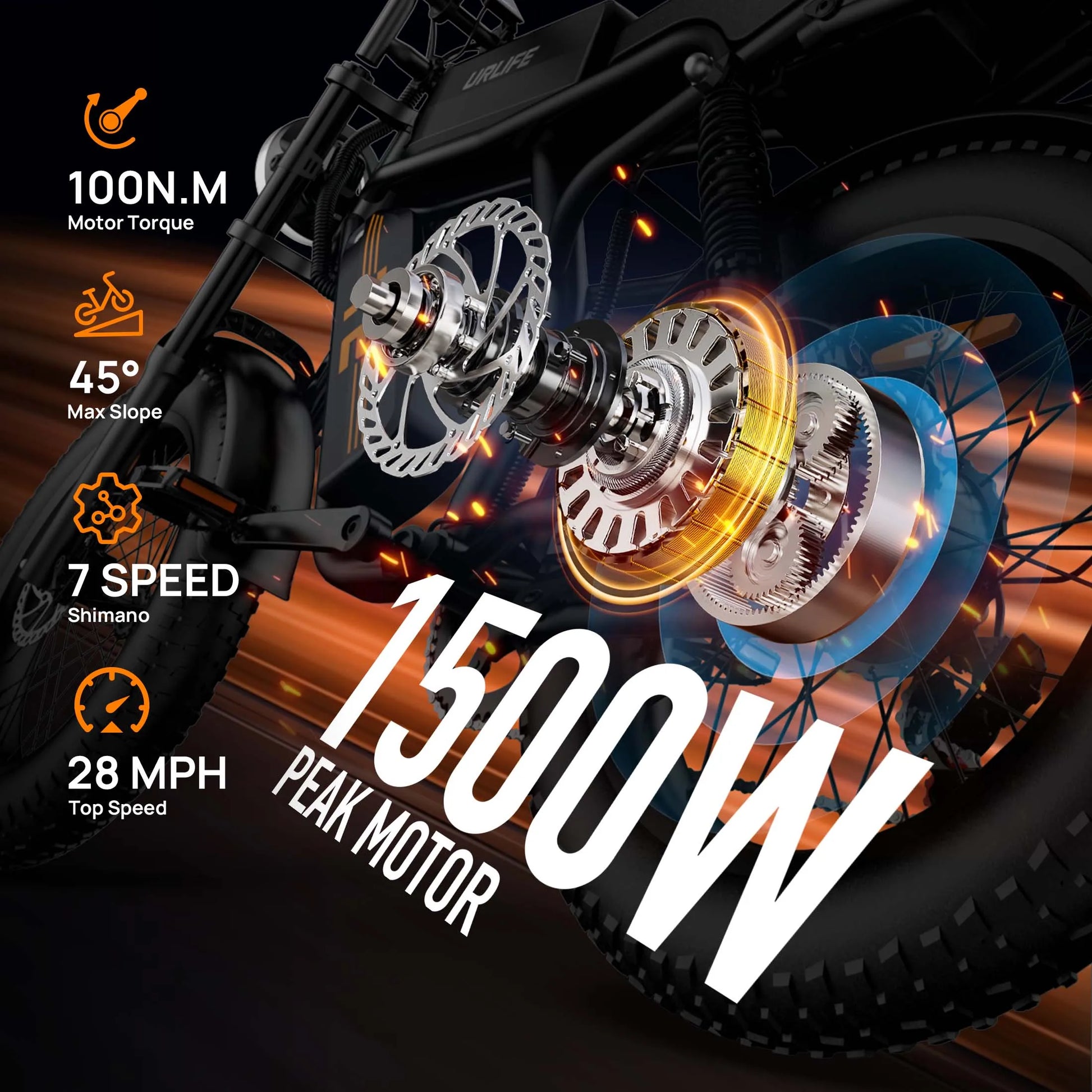 1500W Peak Electric Mountain Bike 48V 15.6Ah 28MPH 100 Mile Range 20X4" Fat Tire - Ohberri