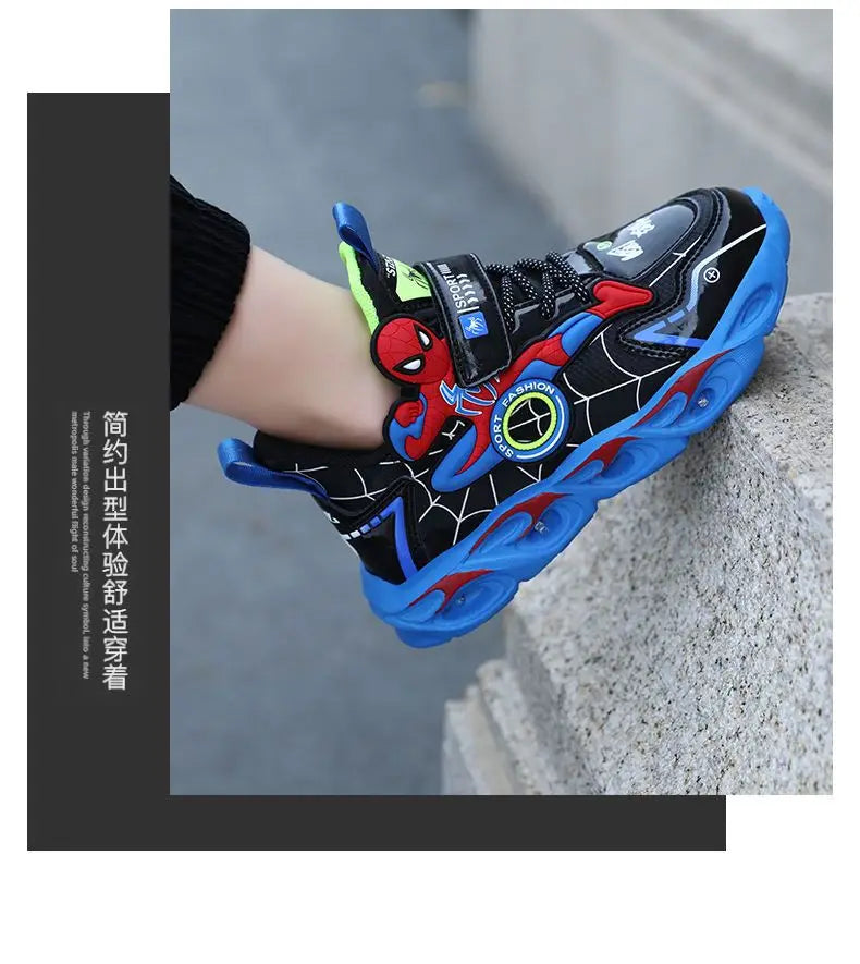 Disney Boys Shoes LED Lights Cartoon Autumn Children's Sports Shoes Leather Non-slip Children's Running Shoes Sneaker Size 25-35 Ohberri
