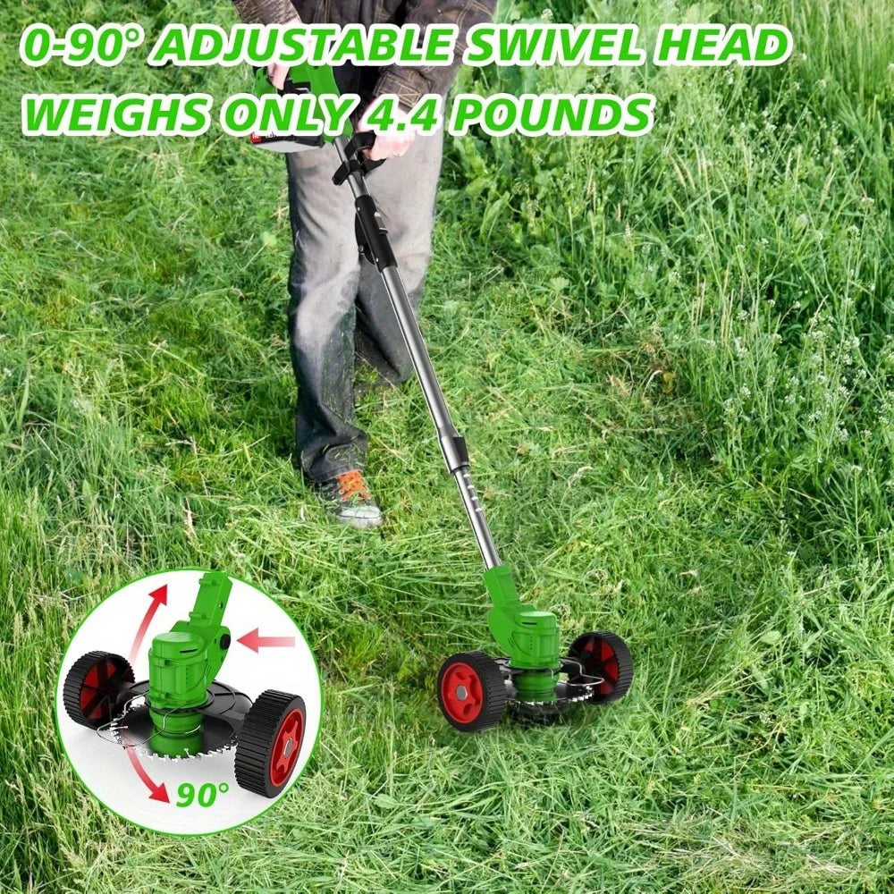 Foldable Brush Cutter Cordless Weed Wacker Electric Weed Eater Edgers with 2 Large Capacity Batteries &13 Blades, - Ohberri