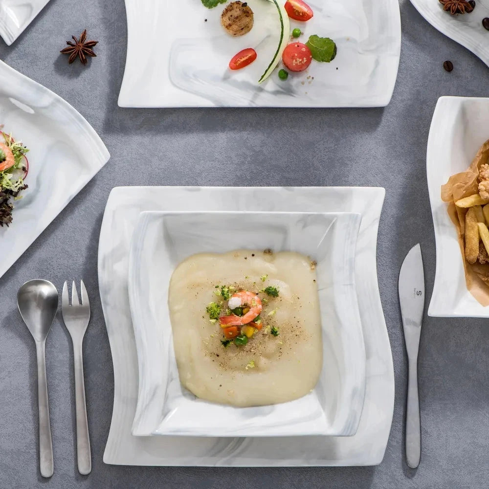 30PCS Marble Porcelain Dinnerware Set Ohberri