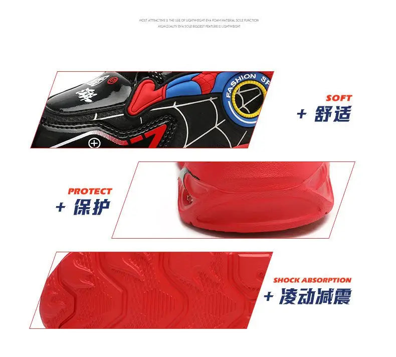 Disney Boys Shoes LED Lights Cartoon Autumn Children's Sports Shoes Leather Non-slip Children's Running Shoes Sneaker Size 25-35 Ohberri