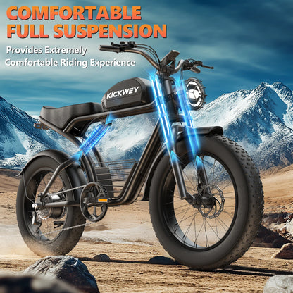 Electric bike 1500W Motor 48V 23AH 20 Inch Fat Tire 32MPH 7-Speed - Ohberri