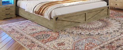 Farmhouse Bed Frame with Bookcase Headboard and 2 Drawers, Wooden Platform , Rustic Brown Ohberri