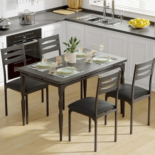 5 Piece Dining Table Set, Industrial Style Dining Table and Chairs Set for 4 Ohberri