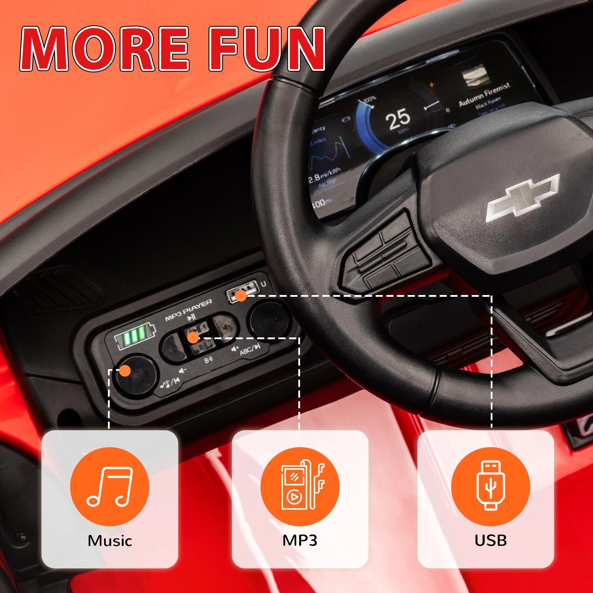 12V Chevrolet Silverado Ev Rst Licensed Kids Electric Car, Red Ohberri