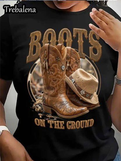 Plus Size Women T-Shirt Boots on the Ground T-Shirt Ohberri