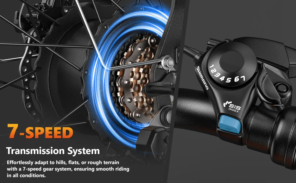 Electric bike 1500W Motor 48V 23AH 20 Inch Fat Tire 32MPH 7-Speed - Ohberri