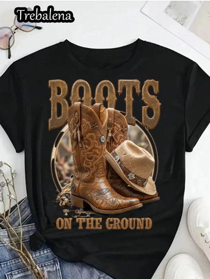 Plus Size Women T-Shirt Boots on the Ground T-Shirt Ohberri