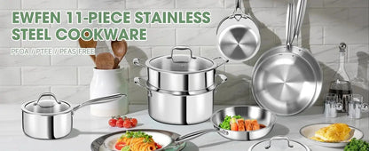 Stainless Steel 11-Piece Cookware Set with Lids Non-Toxic, Induction Ohberri