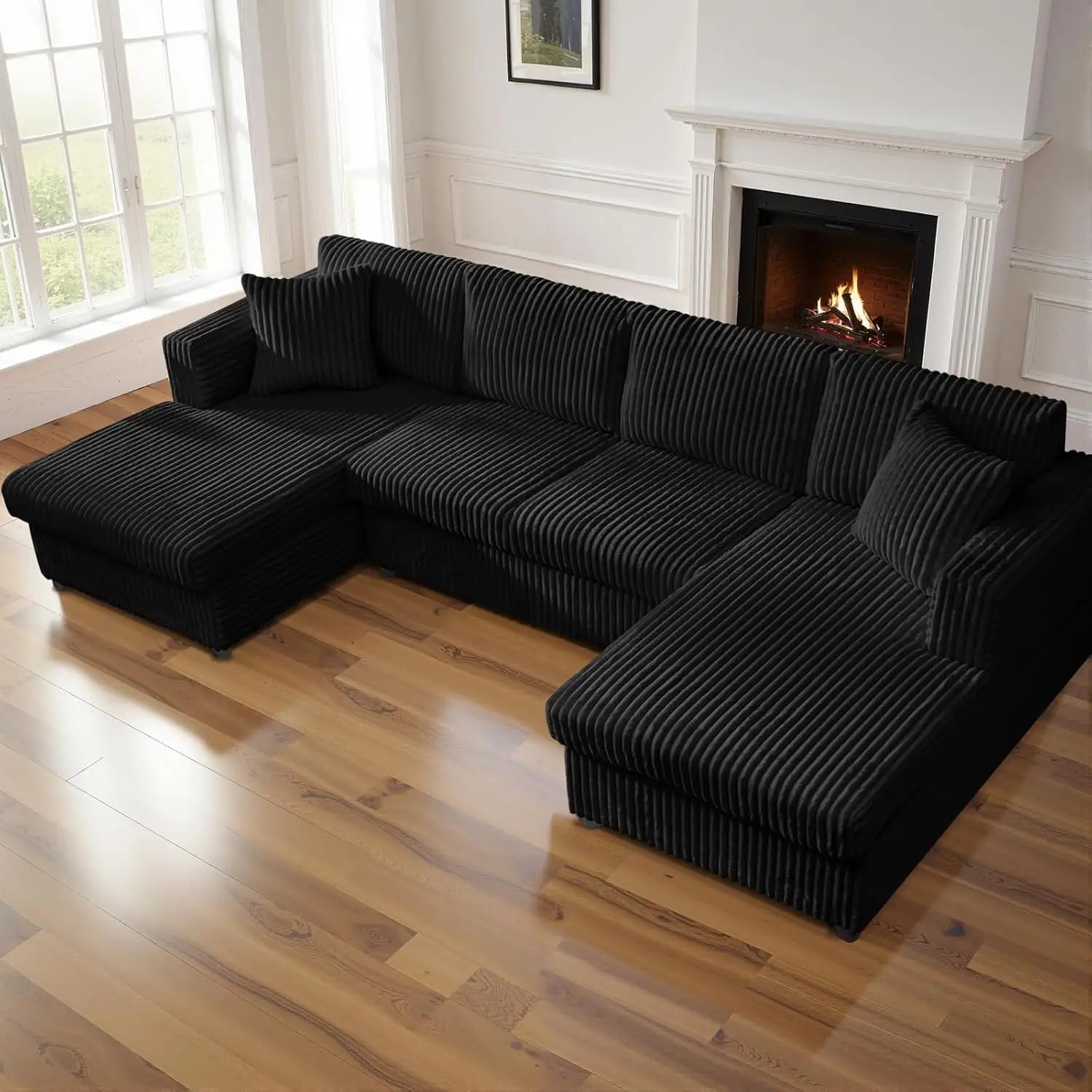 U-Shaped Modular Sectional Sofa with 2 L-Shape Chaises, Cloud Couch Includes 2 Pillows (Cream) Ohberri