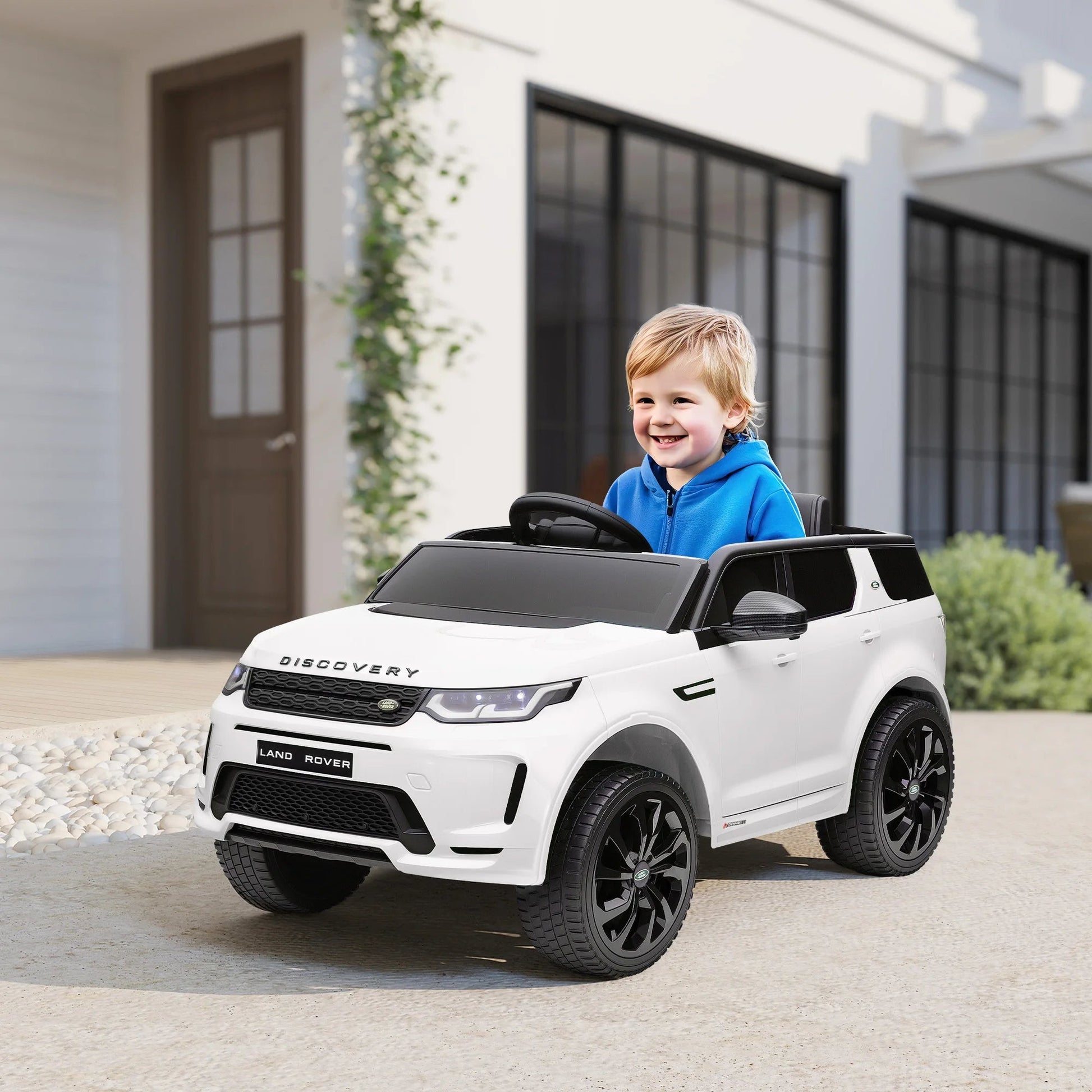 Land Rover Licensed 12V Kids Ride on Car W/ Soft Start, White Ohberri