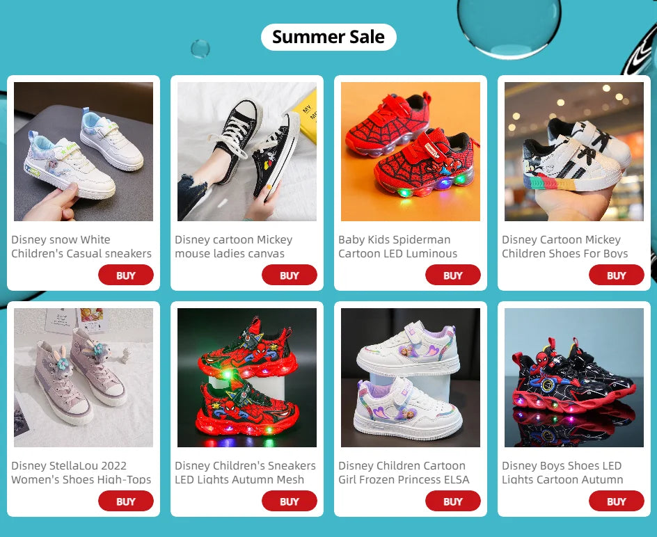 Disney Boys Shoes LED Lights Cartoon Autumn Children's Sports Shoes Leather Non-slip Children's Running Shoes Sneaker Size 25-35 Ohberri