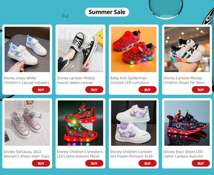 Disney Boys Shoes LED Lights Cartoon Autumn Children's Sports Shoes Leather Non-slip Children's Running Shoes Sneaker Size 25-35 Ohberri