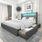 King Bed Frame with RGBW LED Lights Headboard & 4 Storage Drawers - Ohberri