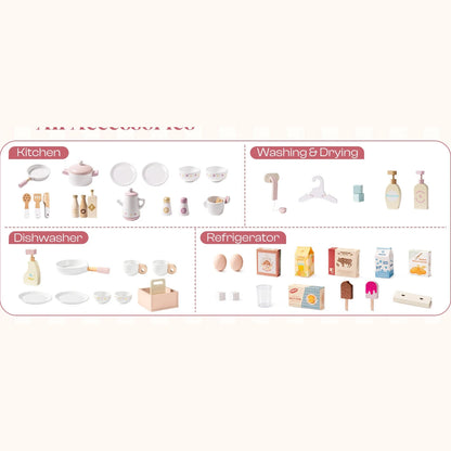 Kitchen Play set with Realistic Sound Pretend Play Gift for Boys Girls Pink - Ohberri