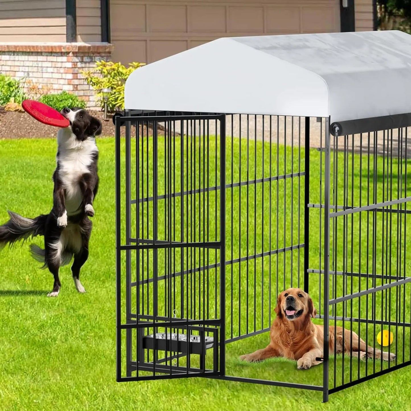 Large Dog Kennel Outside Heavy-Duty Outdoor with Roof, Double Lock, Enclosures with UV-Resistant Ohberri