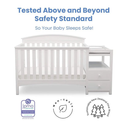 Convertible Crib & Changer Combo  White, 3-in-1 Baby Nursery Set for Newborns to Toddlers - Ohberri