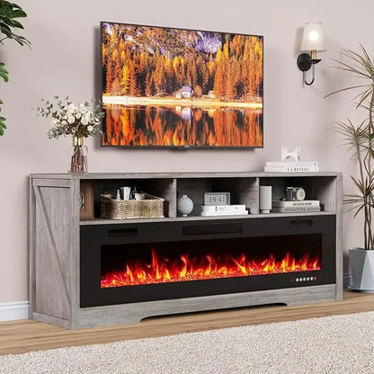 65''Fireplace TV Stand with 60" Fireplace with Open Storage Shelve Ohberri