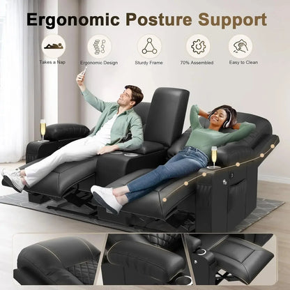 Loveseat Recliner with Storage Console & USB Ports, 2 Cell Phone Holders Ohberri