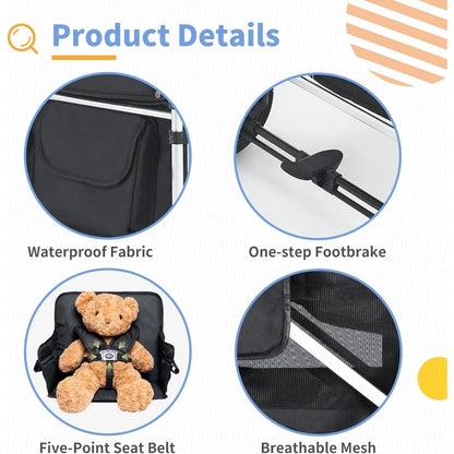 Wagon Stroller - Foldable Cart with 2 High Seats, 5-Point Harnesses, Adjustable Canopy - Ohberri