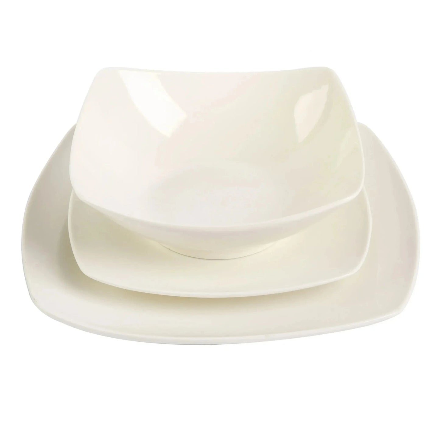 12-Piece White Square Dinnerware Set, Modern Stoneware Plates Bowls Ohberri