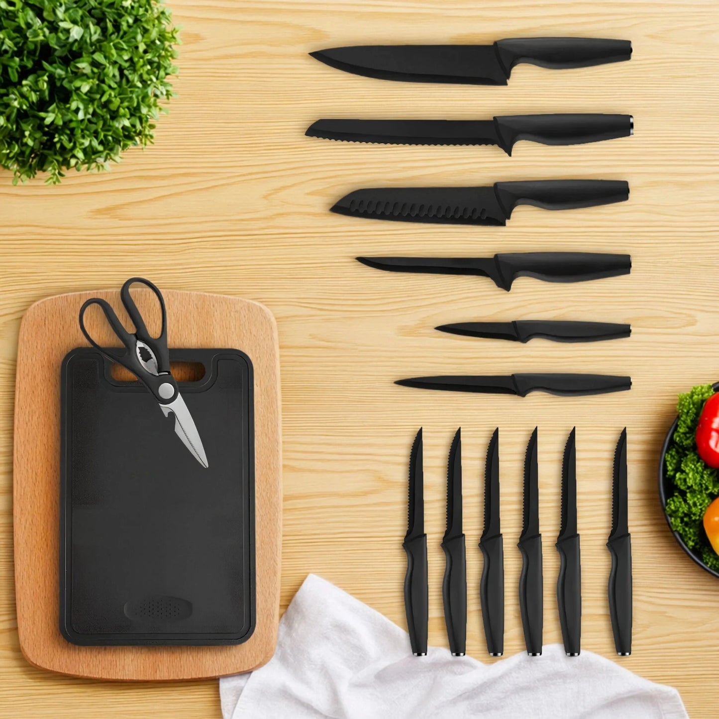 15-piece kitchen stainless steel knife set with knife holder Ohberri