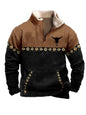 Vintage Western Hoodie with Aztec Cowboy Design - Beige Ohberri