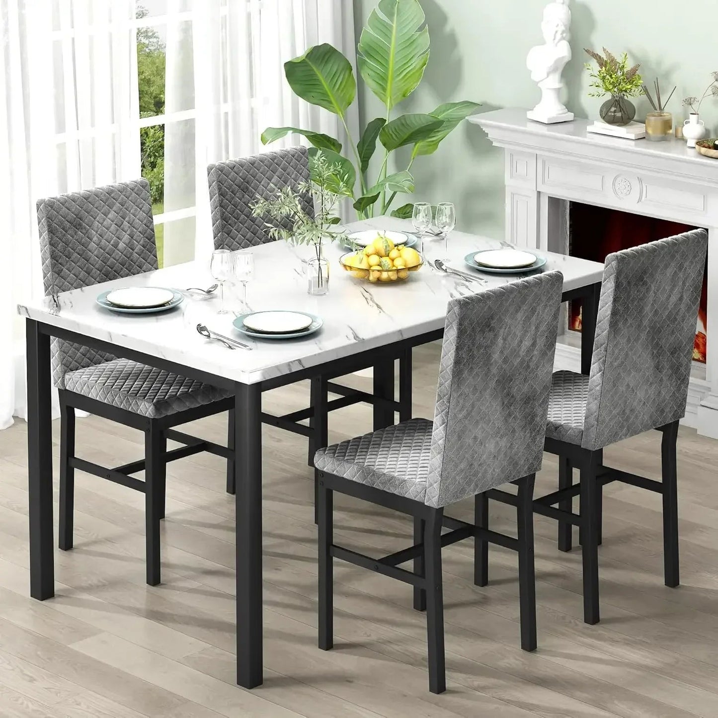Dining Table Set for 4 ,Upholstered Velvet Chairs Ohberri