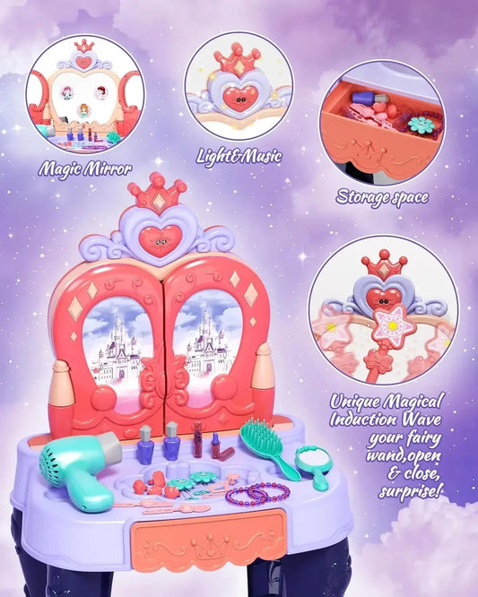 Toddler Vanity Makeup Table with Mirror and Chair Ohberri
