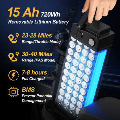 Electric Bike 750W Peak Motor 48V15AH LCD Display 14-inch Tire Electric Bicycle - Ohberri