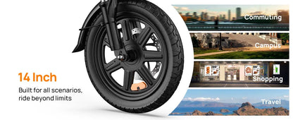 14" Foldable Electric bicycle Peak 500W Motor with 48V 7.5Ah 40 Miles Range 3 Hours Charge Time - Ohberri