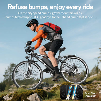 26''Electric Bike,Motorcycle 700W Peak Motor,20MPH 35Miles 480Wh 7-Speed& LCD Display - Ohberri