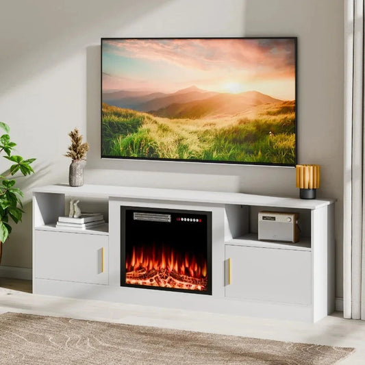 Fireplace TV Stand with 70" TV Stand with LED Lighting Ohberri