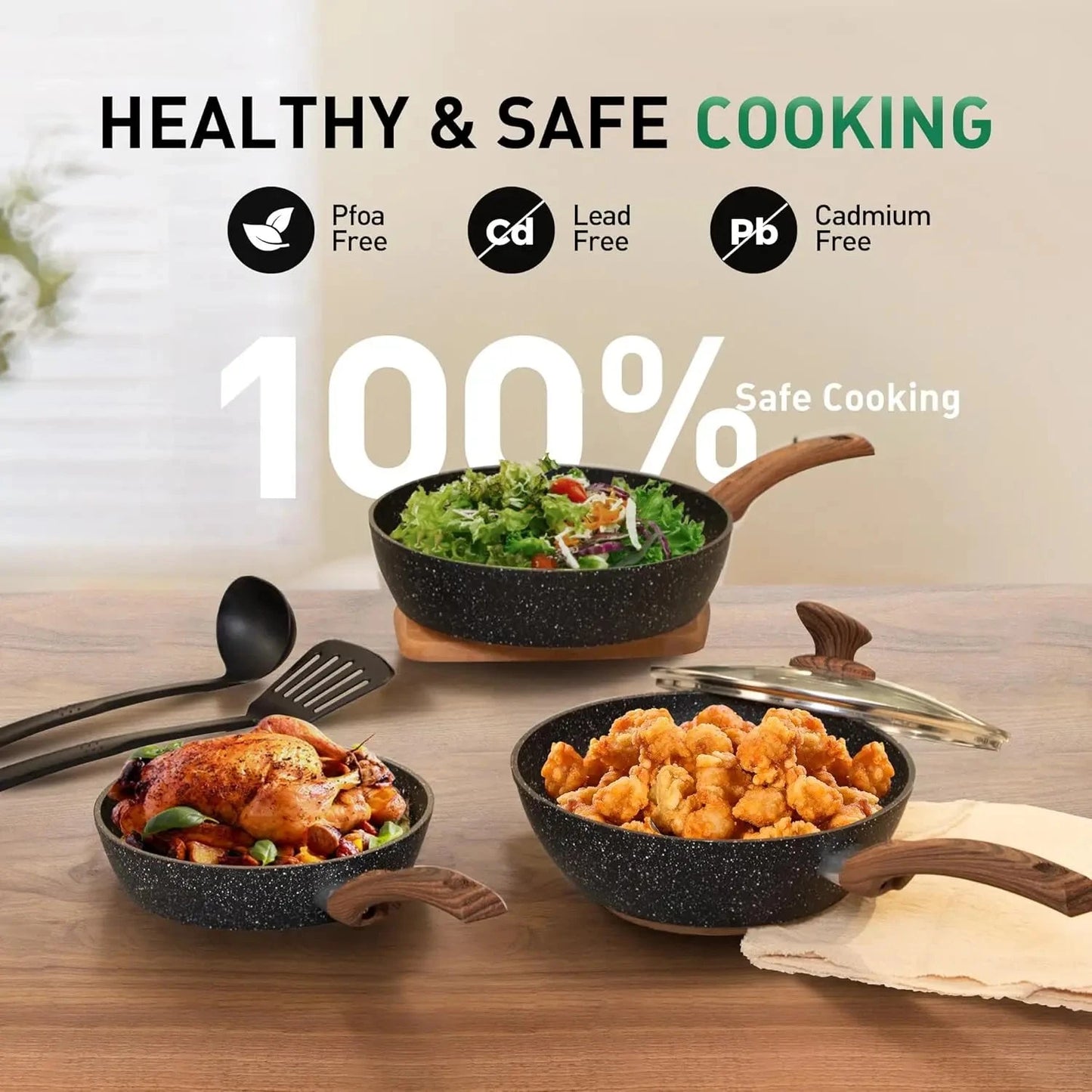 Pots and Pans Set Non Stick, 12 Piece Nonstick Kitchen Cookware Sets, Nonstick Granite Ohberri