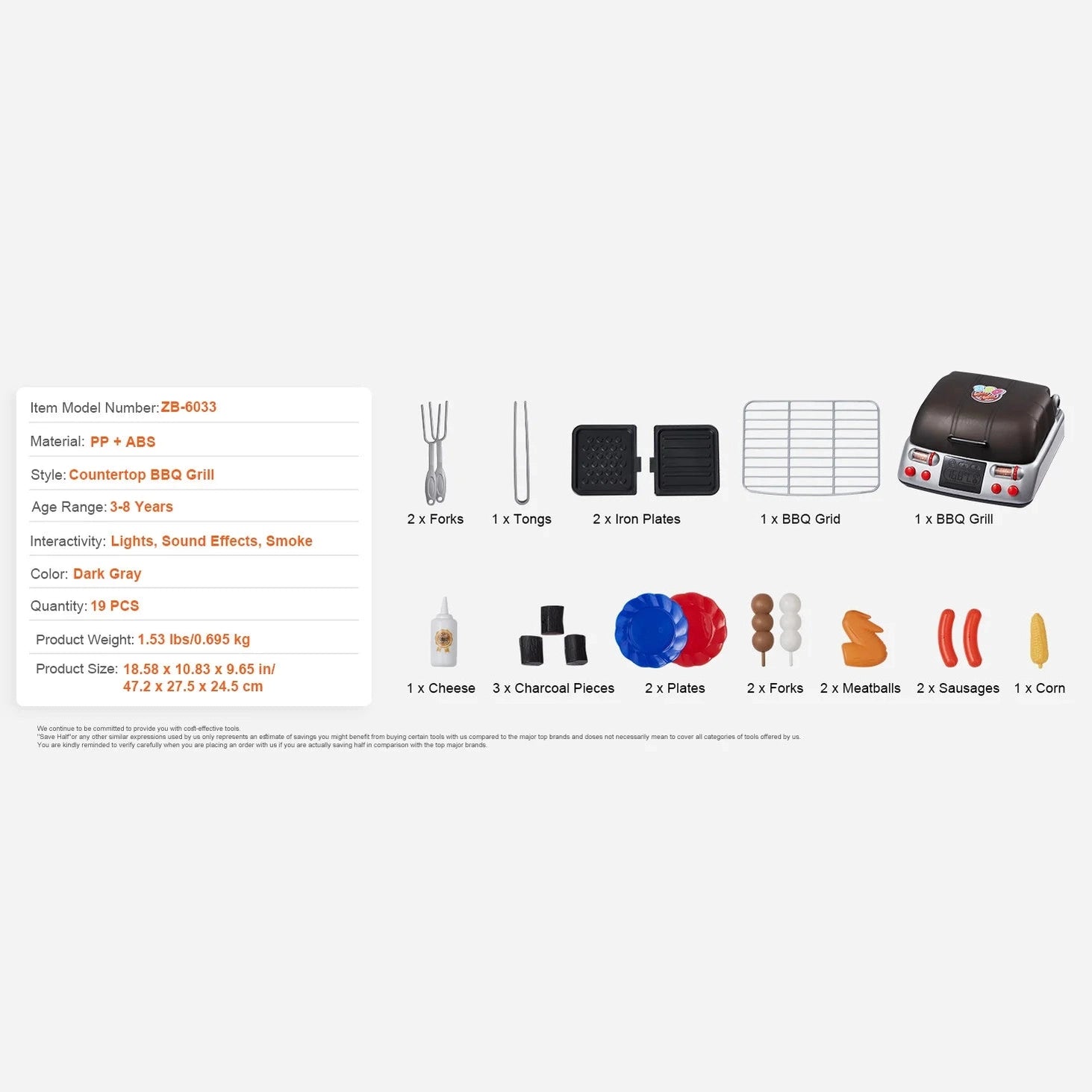 Kids BBQ Grill Toy Set with Pretend Smoke Sound Kitchen - Ohberri