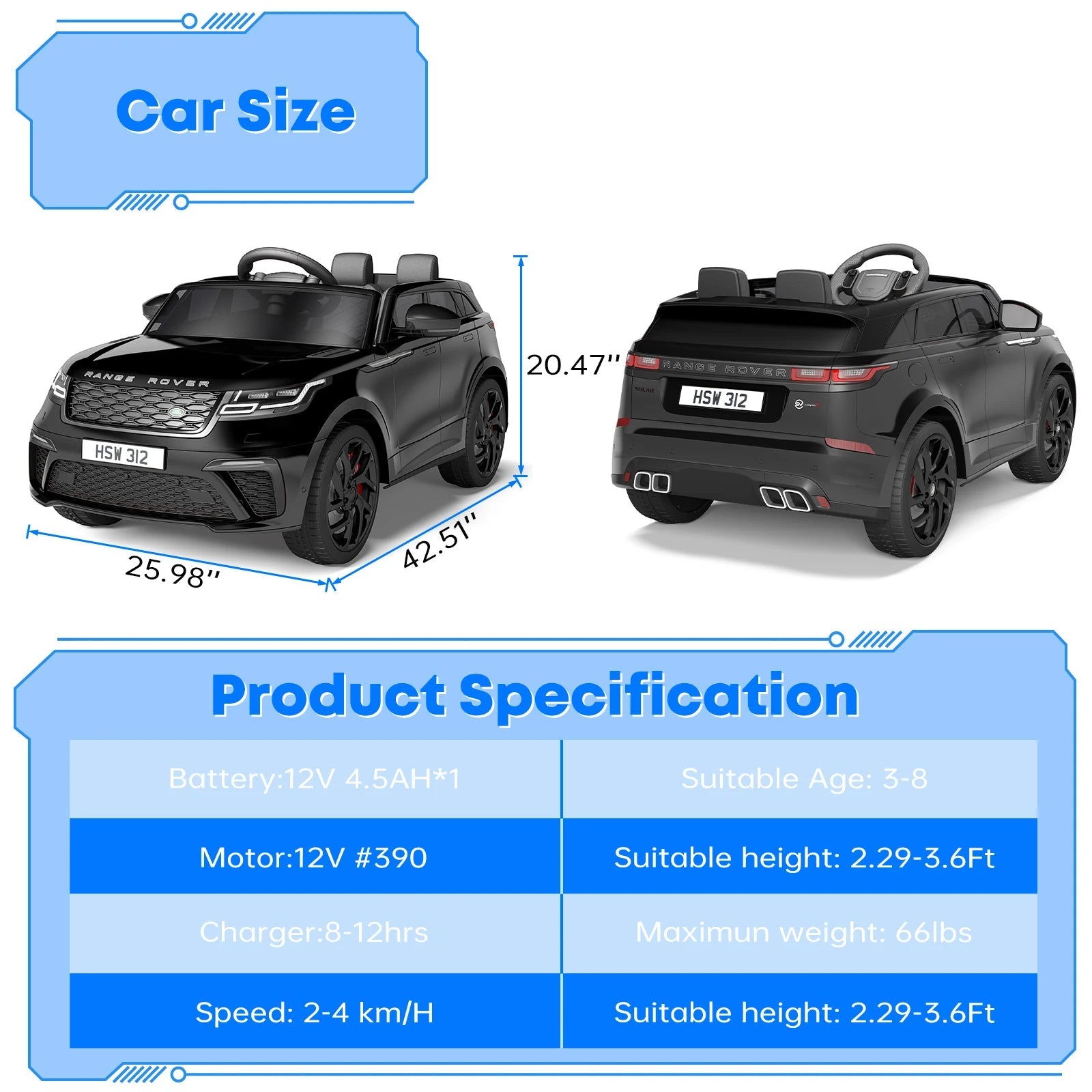 12V Ride On Car with Remote Control, Music, LED Lights Ohberri