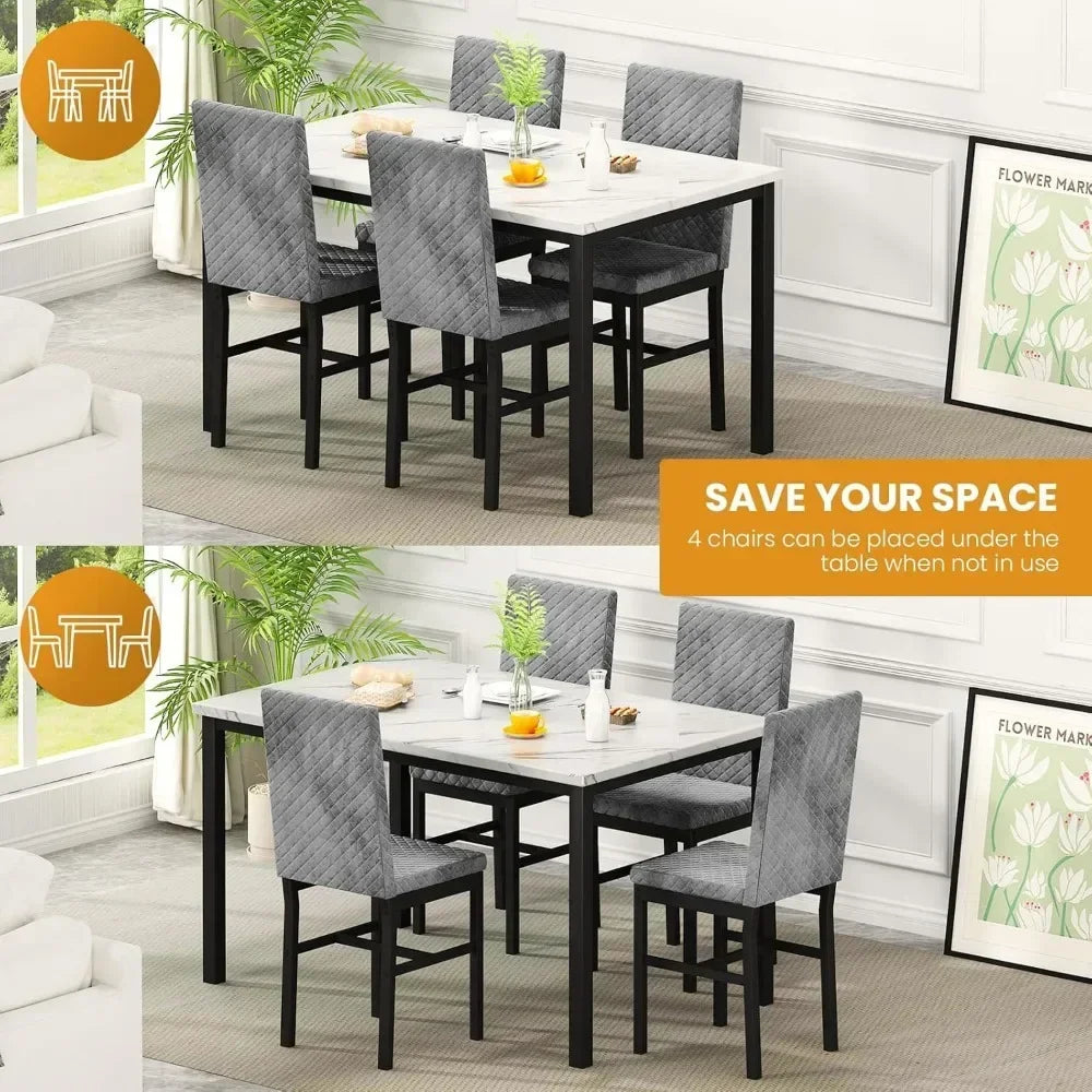 Dining Table Set for 4 ,Upholstered Velvet Chairs Ohberri