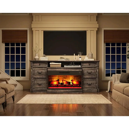 75 Fireplace TV Stand Large TV Stand with 36 Fireplace Farmhouse with Solid Wood 2 Drawers Cabin Ohberri