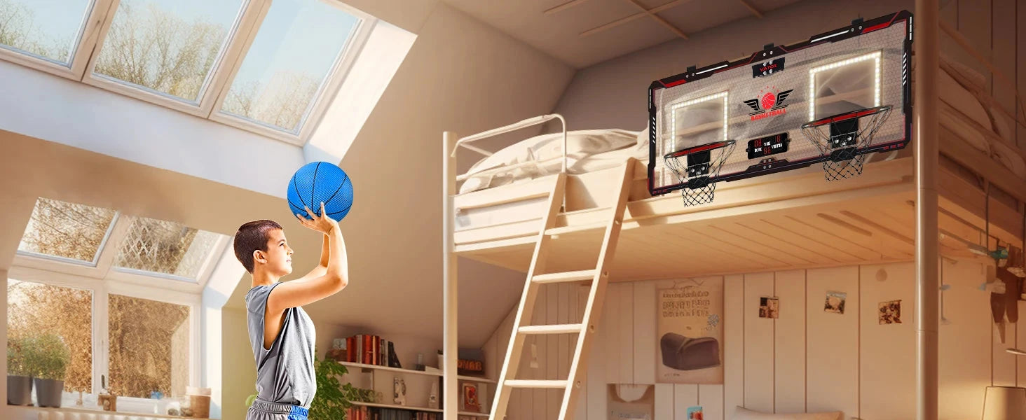 Basketball Hoop x2 Indoor Outdoor Electric Mini Basketball Scoreboard 4x Balls Ohberri