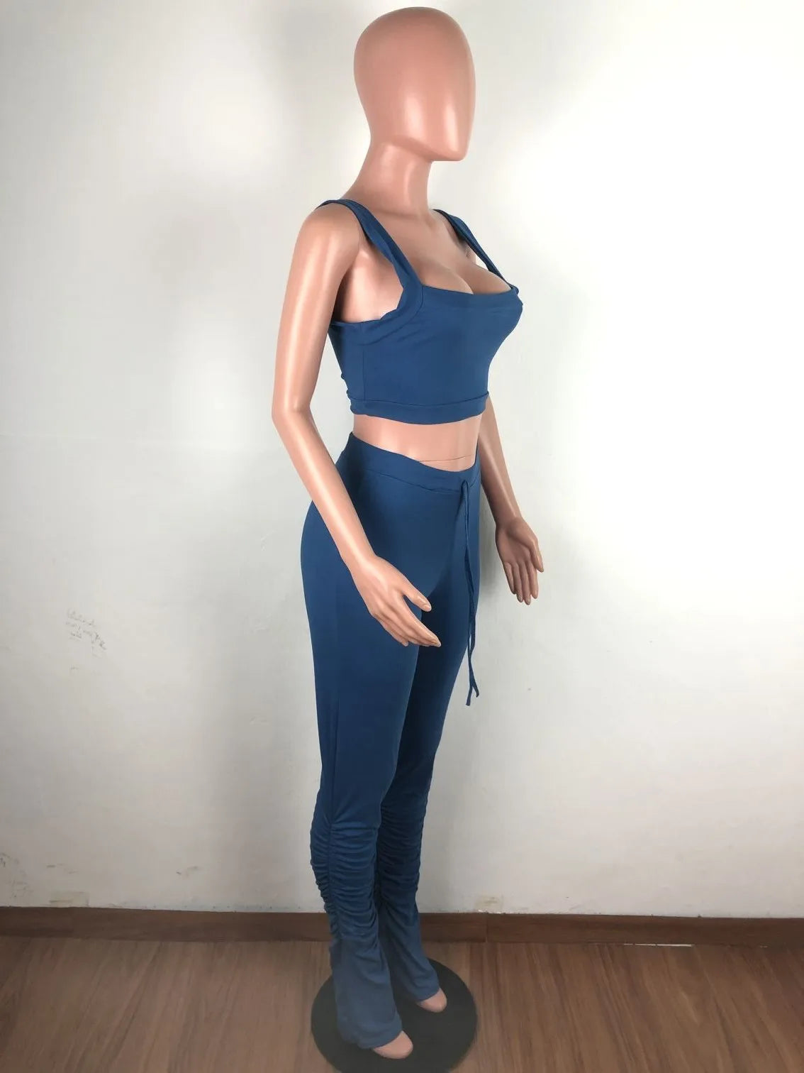 2 Piece Set Skinny Elastic Strapless Tops and Fold Slit Thin Pants Ohberri