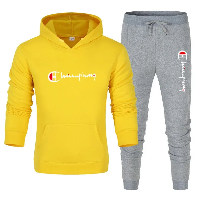 Men's Tracksuit Hooded Sweatshirt+Sweatpants 2 Pcs Sets Ohberri