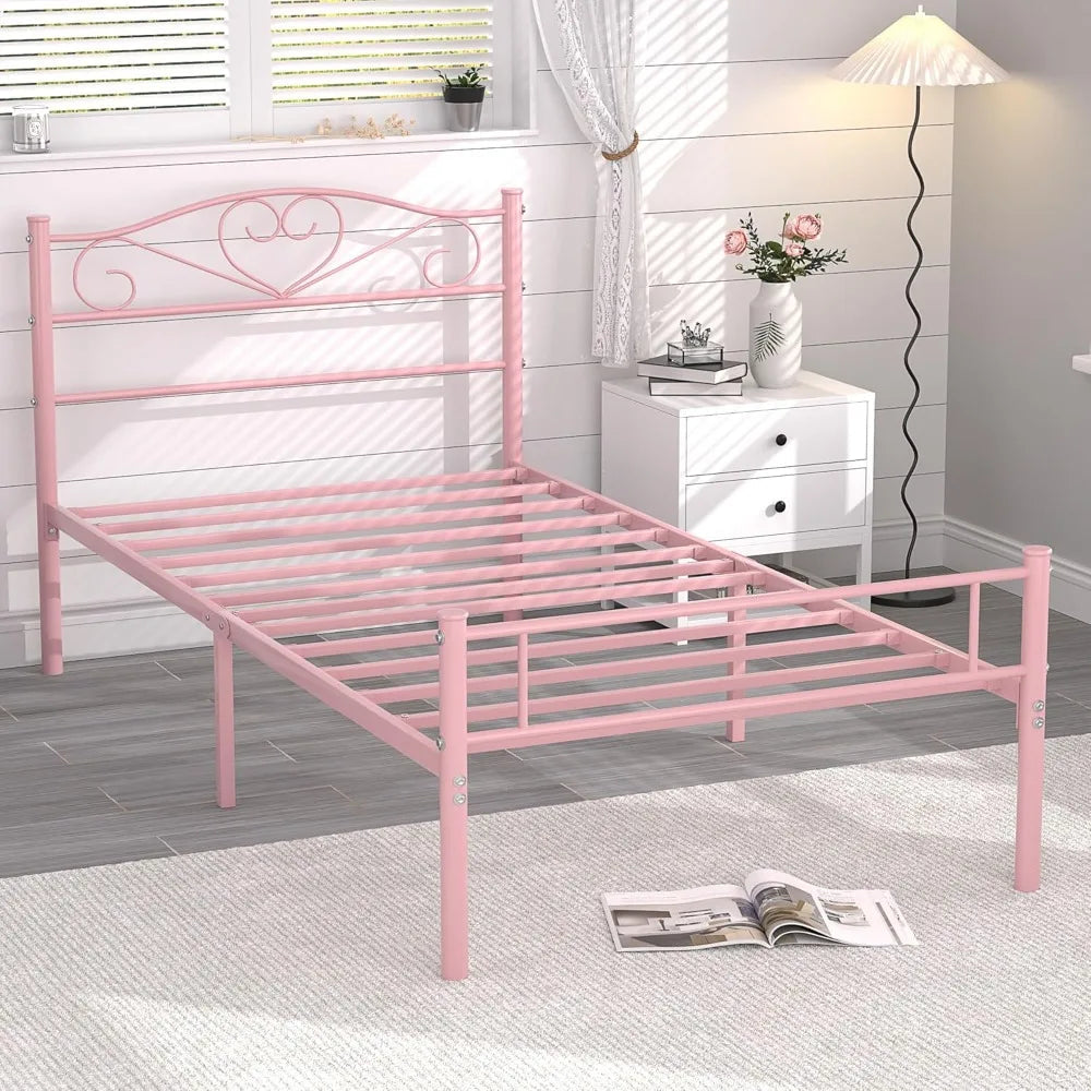 14 Inch Twin Size Metal Bed Frame with Headboard and Footboard, Durable Steel Slat Mattress Support Ohberri