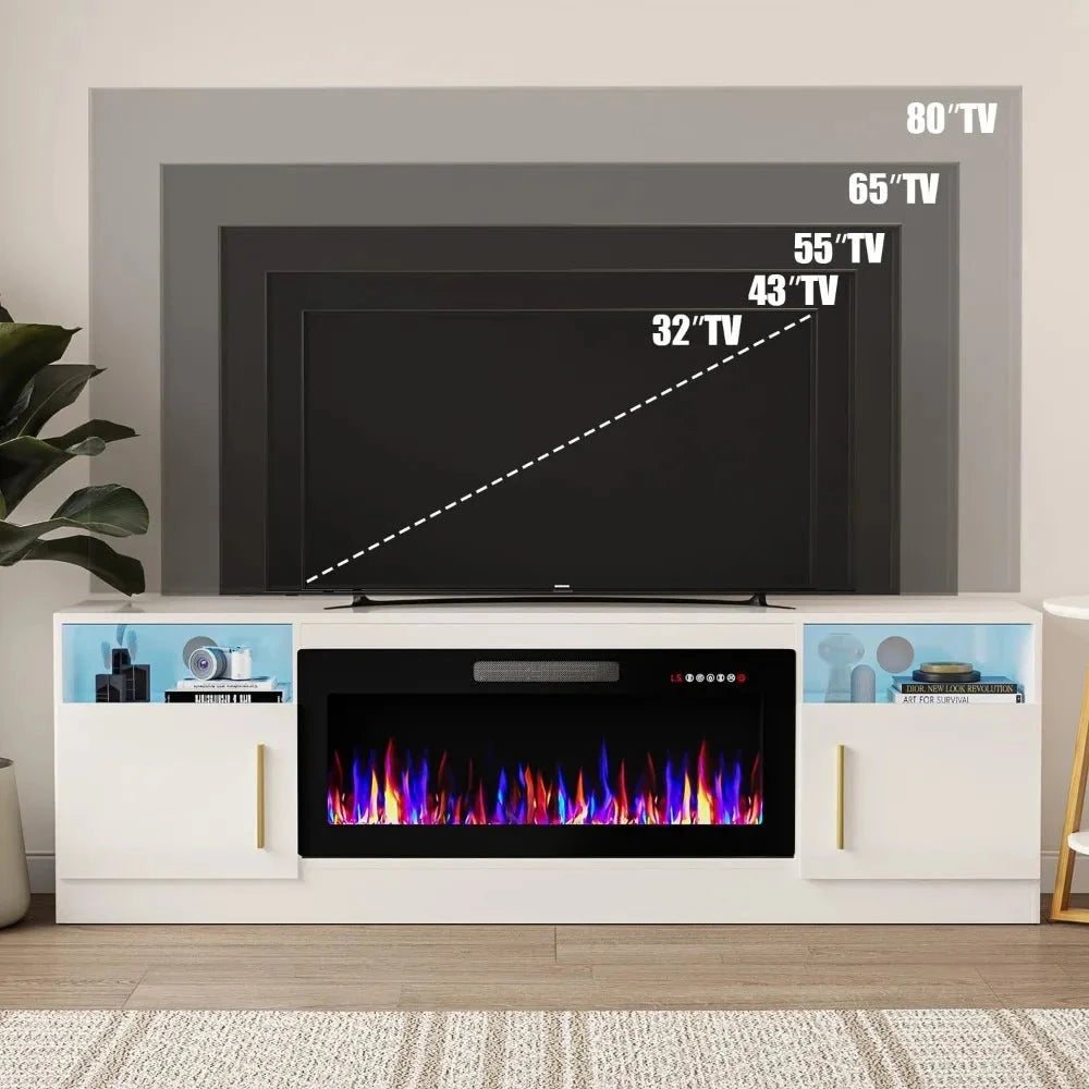 Fireplace with TV Stand 36" inch Electric Fireplace Up to 80" TVs, LED Light Modern Wood High Gloss Ohberri