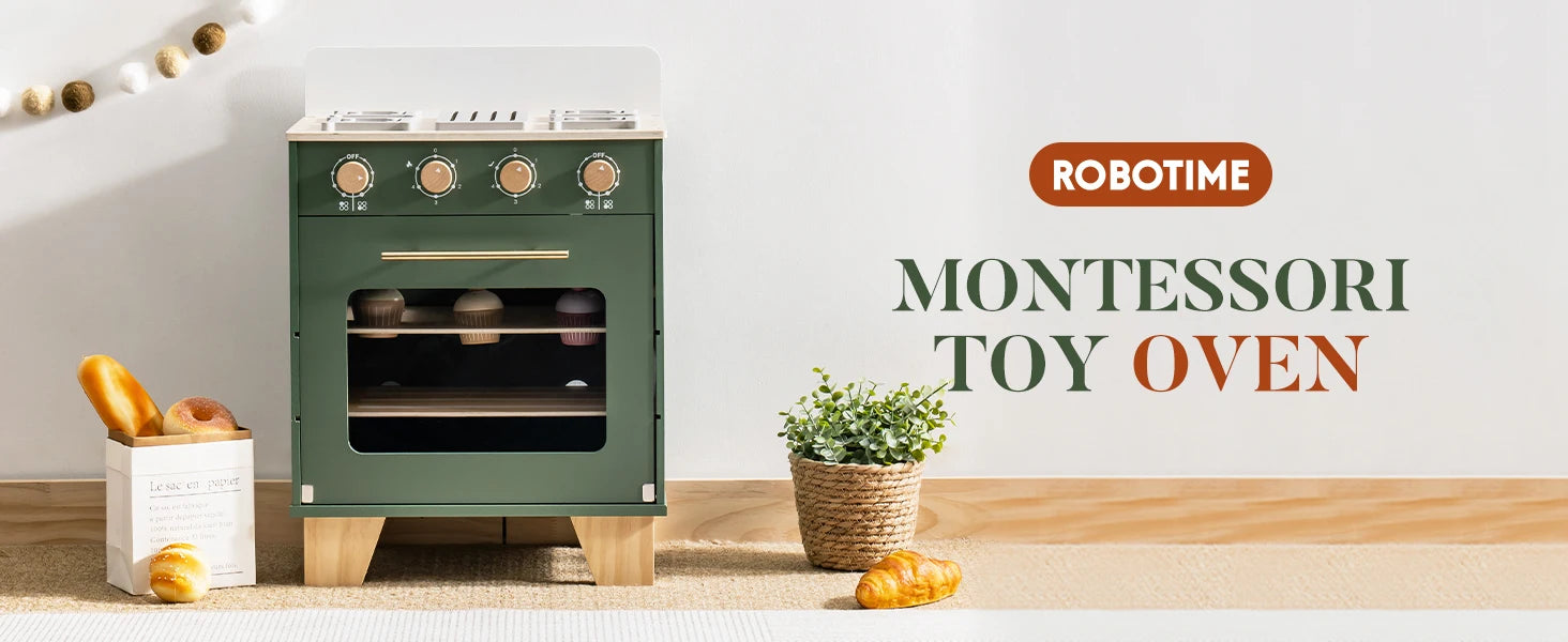 Wooden Toy Oven Kitchen Set Vintage Green - Ohberri