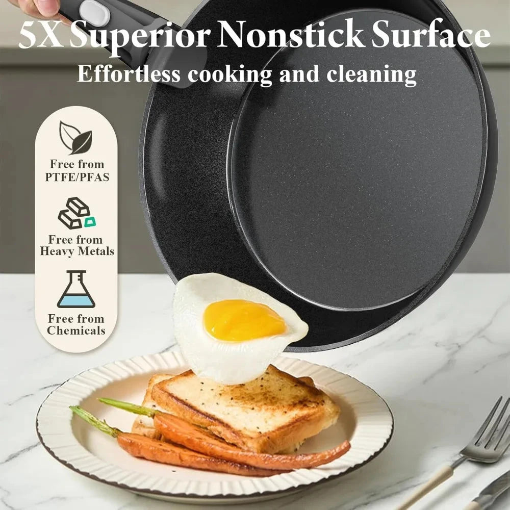 19 Pcs Pots and Pans Set Non Stick Ceramic Cookware Set with Removable Handles Ohberri