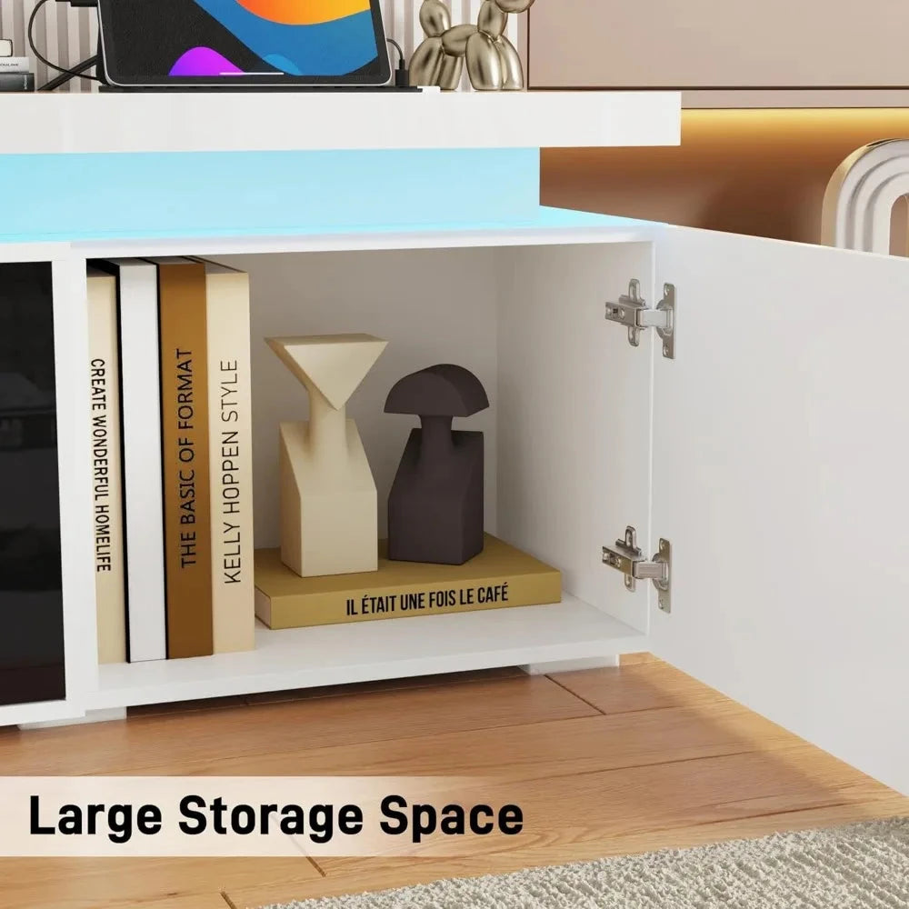 71Inch LED TV Stand with 40In Fireplace for 80Inch TV, Modern with Power Outlet, High Gloss Ohberri